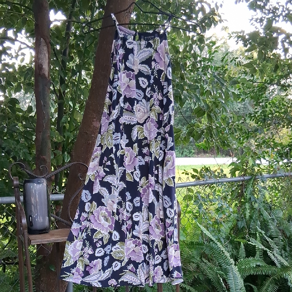 Enfocus Studio Black and Purple Floral Maxi Dress